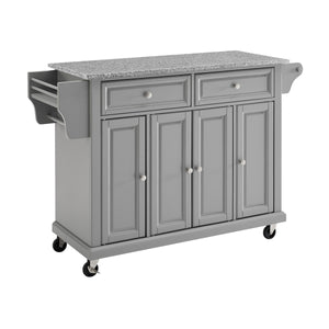 Full Size Grey Kitchen Cart with Solid Granite Top Sturdy Casters - Kitchen Furniture Company