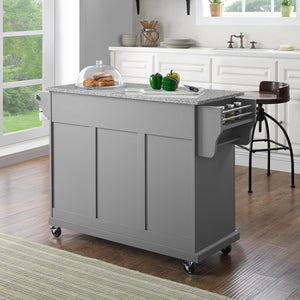 Full Size Grey Kitchen Cart with Solid Granite Top Sturdy Casters - Kitchen Furniture Company