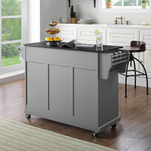 Load image into Gallery viewer, Full Size Grey Kitchen Cart with Solid Black Granite Top Sturdy Casters - Kitchen Furniture Company