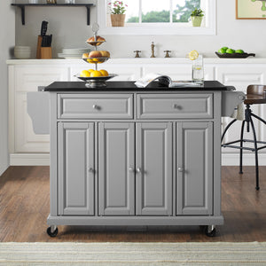 Full Size Grey Kitchen Cart with Solid Black Granite Top Sturdy Casters - Kitchen Furniture Company