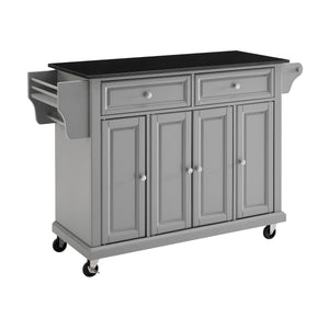 Full Size Grey Kitchen Cart with Solid Black Granite Top Sturdy Casters - Kitchen Furniture Company