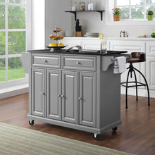 Load image into Gallery viewer, Full Size Grey Kitchen Cart with Solid Black Granite Top Sturdy Casters - Kitchen Furniture Company