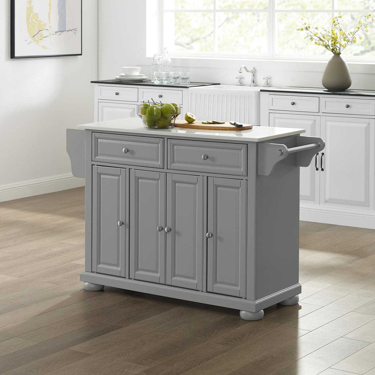Gray Kitchen Island with Granite Top Three Adjustable Shelves 30205AGY - Kitchen Furniture Company
