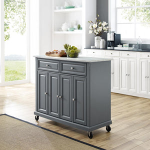 Gray Kitchen Cart with Paper Marble Finish Sturdy Caster's KF30043EGY - Kitchen Furniture Company