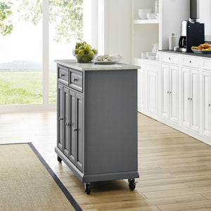 Gray Kitchen Cart with Paper Marble Finish Sturdy Caster's KF30043EGY - Kitchen Furniture Company