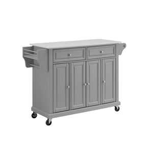 Full Size Gray Kitchen Cart with White Granite Top Sturdy Casters - Kitchen Furniture Company