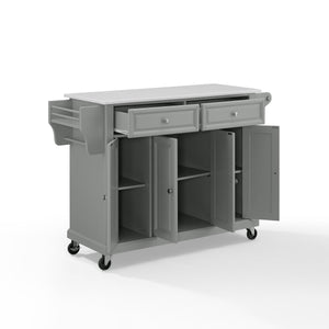 Full Size Gray Kitchen Cart with White Granite Top Sturdy Casters - Kitchen Furniture Company