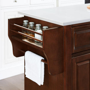 Alexandria Mahogany Full Size Kitchen Island/Cart with White Granite Top - Kitchen Furniture Company