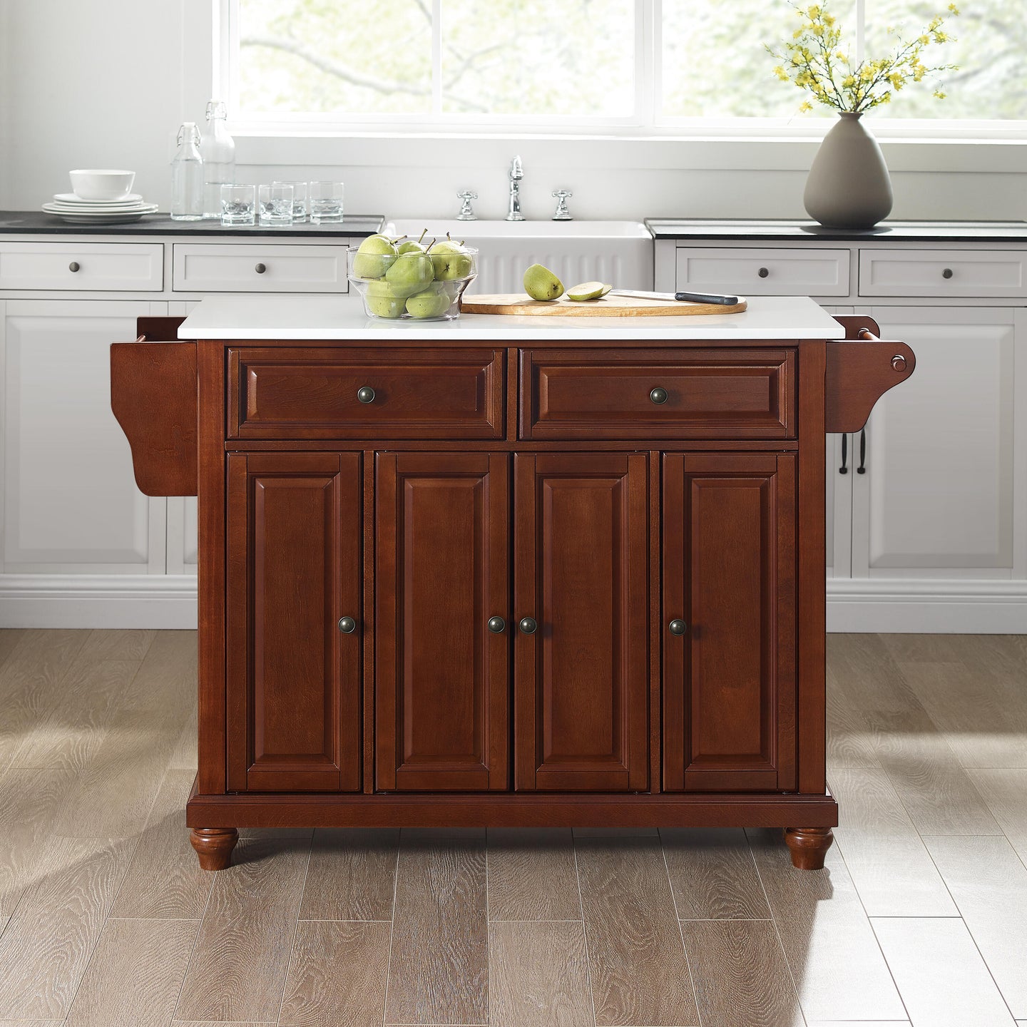 Cambridge Mahogany Full Size Kitchen Island/Cart with Granite Top - Kitchen Furniture Company