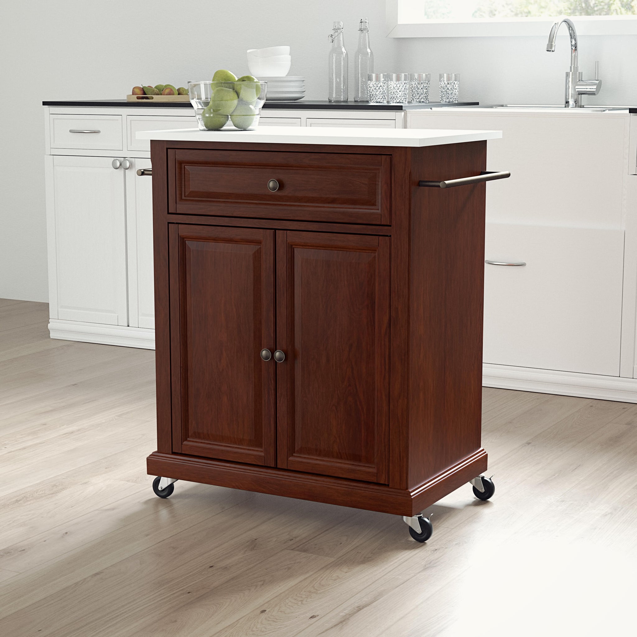 Mahogany Portable Kitchen Island with Granite Top Sturdy Casters – Kitchen  Furniture Company