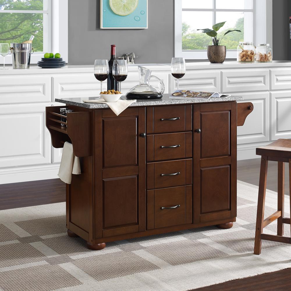 Eleanor Mahogany Kitchen Island with Ample Storage and Granite Top - Kitchen Furniture Company
