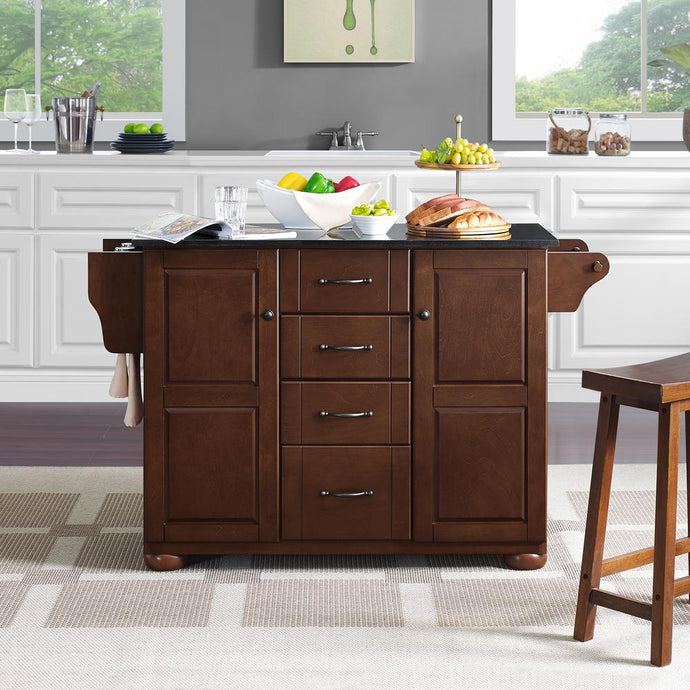 Eleanor Mahogany Kitchen Island with Ample Storage and Black Granite Top - Kitchen Furniture Company