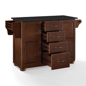 Eleanor Mahogany Kitchen Island with Ample Storage and Black Granite Top - Kitchen Furniture Company