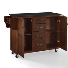 Load image into Gallery viewer, Rolling Eleanor Mahogany Kitchen Island with Ample Storage and Black Granite Top - Kitchen Furniture Company
