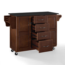Load image into Gallery viewer, Rolling Eleanor Mahogany Kitchen Island with Ample Storage and Black Granite Top - Kitchen Furniture Company