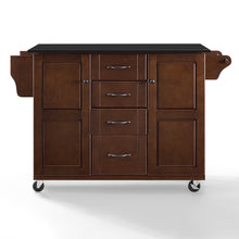 Load image into Gallery viewer, Rolling Eleanor Mahogany Kitchen Island with Ample Storage and Black Granite Top - Kitchen Furniture Company