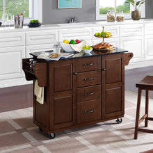Load image into Gallery viewer, Rolling Eleanor Mahogany Kitchen Island with Ample Storage and Black Granite Top - Kitchen Furniture Company
