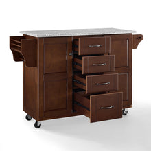 Load image into Gallery viewer, Rolling Eleanor Mahogany Kitchen Island with Ample Storage and Granite Top - Kitchen Furniture Company