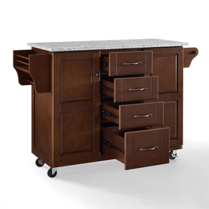 Rolling Eleanor Mahogany Kitchen Island with Ample Storage and Granite Top - Kitchen Furniture Company