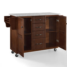 Load image into Gallery viewer, Rolling Eleanor Mahogany Kitchen Island with Ample Storage and Granite Top - Kitchen Furniture Company