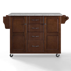 Rolling Eleanor Mahogany Kitchen Island with Ample Storage and Granite Top - Kitchen Furniture Company