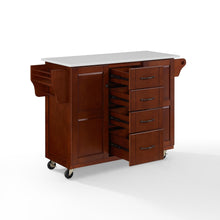 Load image into Gallery viewer, Rolling Eleanor Mahogany Kitchen Island with Ample Storage and White Granite Top - Kitchen Furniture Company