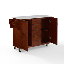 Load image into Gallery viewer, Rolling Eleanor Mahogany Kitchen Island with Ample Storage and White Granite Top - Kitchen Furniture Company