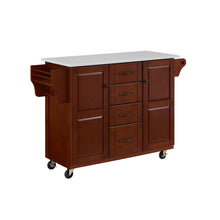 Load image into Gallery viewer, Rolling Eleanor Mahogany Kitchen Island with Ample Storage and White Granite Top - Kitchen Furniture Company