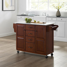 Load image into Gallery viewer, Rolling Eleanor Mahogany Kitchen Island with Ample Storage and White Granite Top - Kitchen Furniture Company