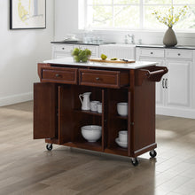 Load image into Gallery viewer, Full Size Mahogany Kitchen Cart with White Granite Top Sturdy Casters - Kitchen Furniture Company