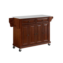 Load image into Gallery viewer, Full Size Mahogany Kitchen Cart with White Granite Top Sturdy Casters - Kitchen Furniture Company