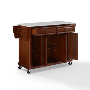 Full Size Mahogany Kitchen Cart with White Granite Top Sturdy Casters - Kitchen Furniture Company
