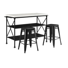 Load image into Gallery viewer, French 3Pc Island &amp; 2 Piece Stool Set Matte Black Large Storage Shelves 13032 - Kitchen Furniture Company
