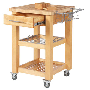 All Natural Wood Personal Chef's Prep Station W/ Wired Rack Storage JET1225 - Kitchen Furniture Company