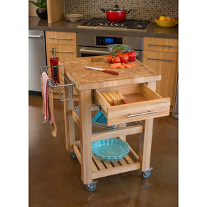 All Natural Wood Personal Chef's Prep Station W/ Wired Rack Storage JET1225 - Kitchen Furniture Company