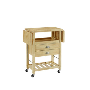 Rolling Natural Kitchen Cart with Double Drop Leaf Wine Storage 3023-NA - Kitchen Furniture Company
