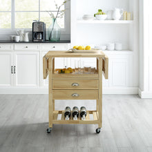 Load image into Gallery viewer, Rolling Natural Kitchen Cart with Double Drop Leaf Wine Storage 3023-NA - Kitchen Furniture Company