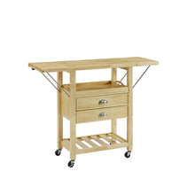 Load image into Gallery viewer, Rolling Natural Kitchen Cart with Double Drop Leaf Wine Storage 3023-NA - Kitchen Furniture Company