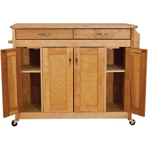 Full Size Natural Kitchen Cart with Butcher Block Top and Locking Casters 53220 - Kitchen Furniture Company