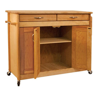 Full Size Natural Kitchen Cart with Butcher Block Top and Locking Casters 53220 - Kitchen Furniture Company