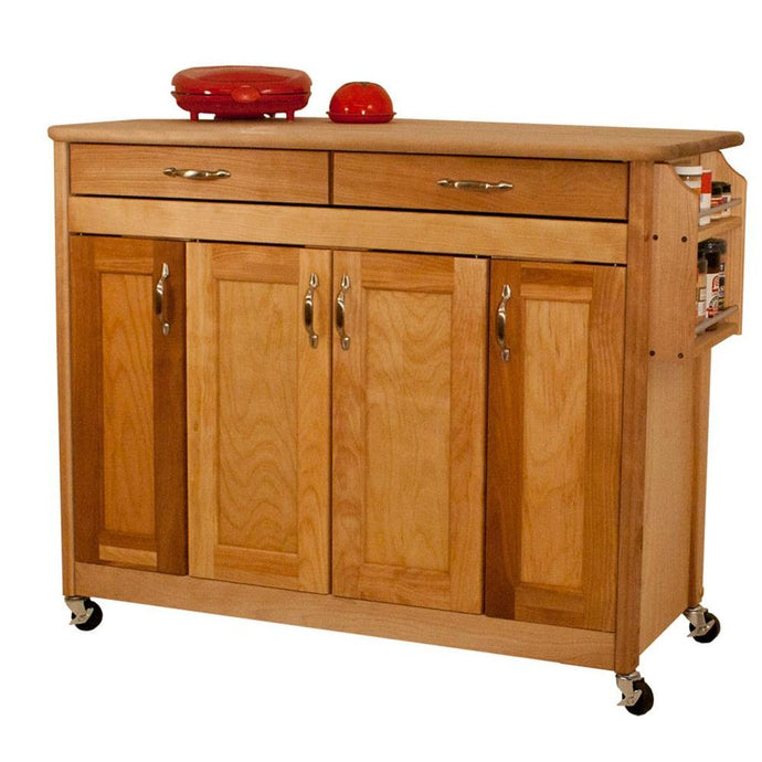 Full Size Natural Kitchen Cart with Butcher Block Top and Locking Casters 53220 - Kitchen Furniture Company
