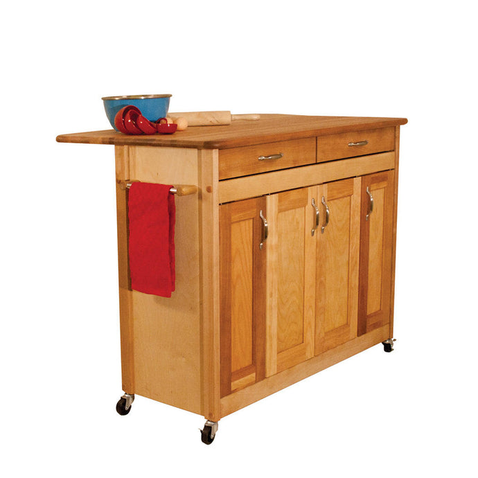 Portable Natural Kitchen Cart with Butcher Block Top and Drop Leaf 53228 - Kitchen Furniture Company