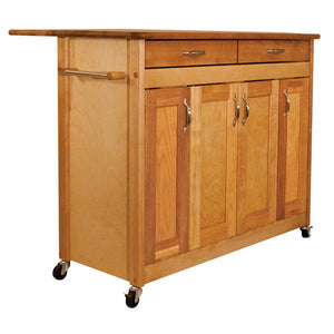 Portable Natural Kitchen Cart with Butcher Block Top and Drop Leaf 53228 - Kitchen Furniture Company