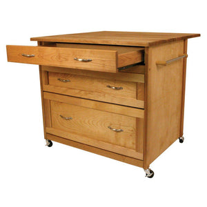 Kitchen Island Three Drawer Work Center with Drop Leaf and Sturdy Casters 15216 - Kitchen Furniture Company