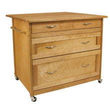 Load image into Gallery viewer, Kitchen Island Three Drawer Work Center with Drop Leaf and Sturdy Casters 15216 - Kitchen Furniture Company