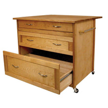 Load image into Gallery viewer, Kitchen Island Three Drawer Work Center with Drop Leaf and Sturdy Casters 15216 - Kitchen Furniture Company