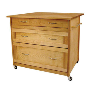 Kitchen Island Three Drawer Work Center with Drop Leaf and Sturdy Casters 15216 - Kitchen Furniture Company