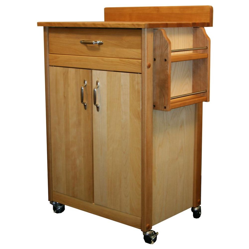Kitchen Mid-Size Butcher Block Cart with Spice Rack 51524 - Kitchen Furniture Company
