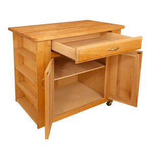 Natural Wood Kitchen Cart with Storage w/ Locking Caster's 64024 - Kitchen Furniture Company