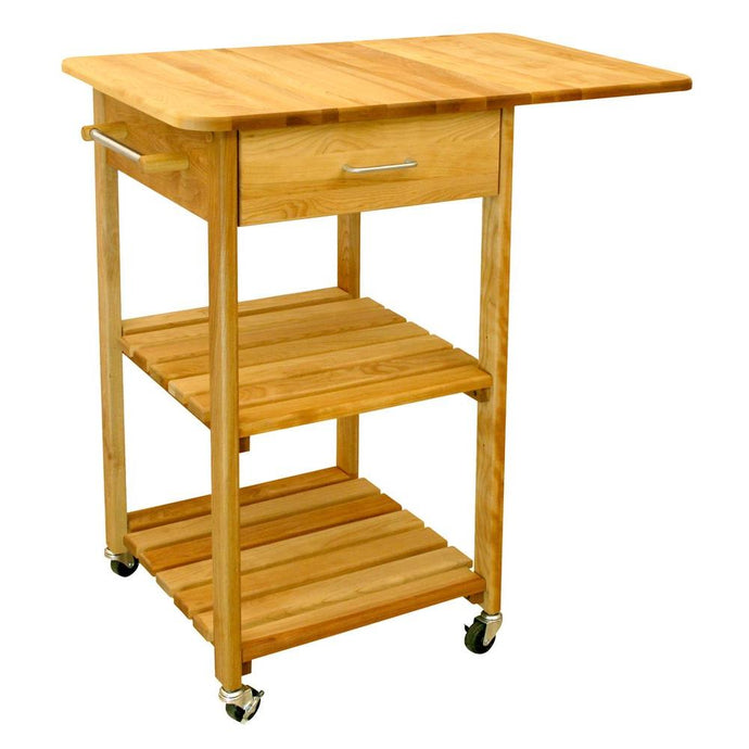 Natural Wood Kitchen Cart with Drop Leaf and Locking Casters 7227 - Kitchen Furniture Company